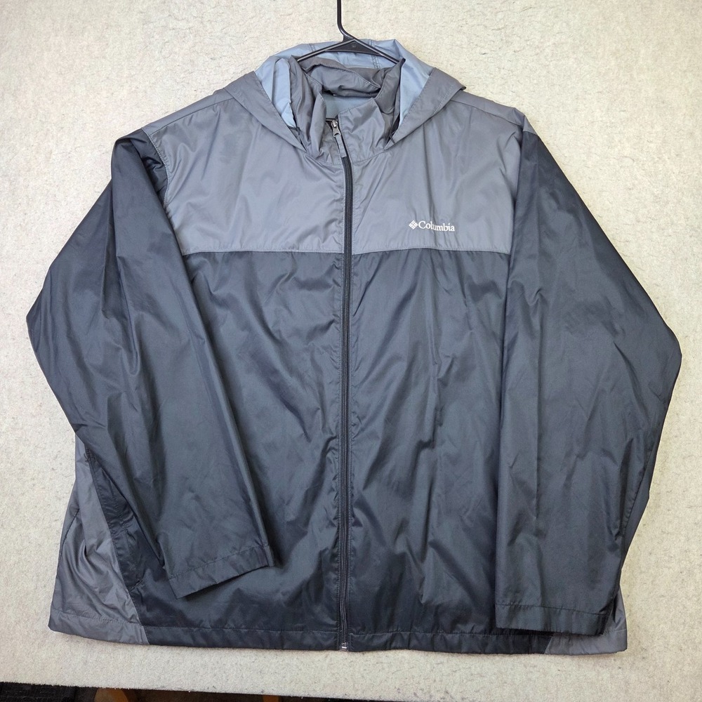 Columbia Rain Jacket Mens 4XL Black Gray Colorblock Full Zip Hooded Nylon